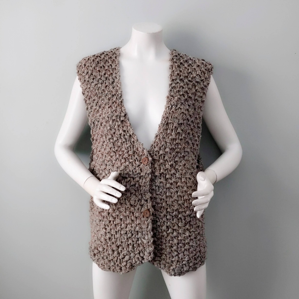 Unique Rare Woolrich Plaid Woven Macrame Open Weave Handknit Wool Vest XL